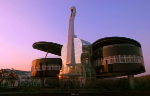 中國安徽省淮南市為了吸引遊客而修建的小提琴建築